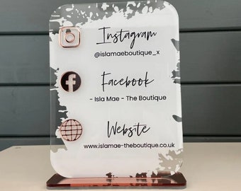 Luxury Social Media Acrylic Paint Splash Sign for Business, Instagram Signage, Website, Facebook, Salon Sign, Social Signage, A5, Stall Sign