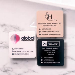 Cartões de visita de acrílico quadrados frente e verso, cartões de contato personalizados premium, modernos, cartões de nome corporativos personalizados, marca comercial