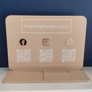 Social Media Schild, Luxus Visitenkartenhalter, Werbung, Instagram, Facebook Beschilderung, Salon, Stand, Veranstaltungen, QR Code, Tap Hier To Pay