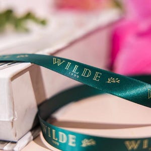Firmenband, personalisiertes Satinband, Business Branding, Luxus-Werbelogoband, kundenspezifische Floristenbänder, Name gedruckt