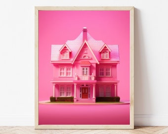 Drömhustryck - Hot Pink Dekor | Flickvänlig väggkonst | Preppy rumsinredning | Glamorös inredning