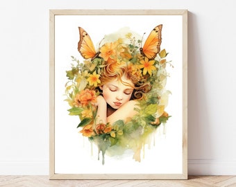 Art mural fée - Décoration de chambre de fée | Impression d'art numérique | Fée des fleurs | Décoration de chambre féerique | Oeuvre d'art de fée