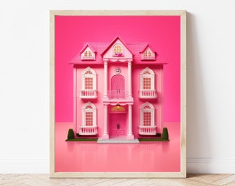Drömhustryck - Barbiecore | Stark rosa dekor | Flickig väggkonst | Preppy rumsinredning | Glamorös inredning