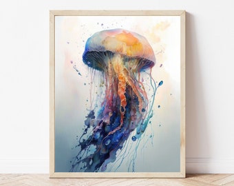 Jellyfish Print - Jellyfish Decor | Digital Download | Watercolor Print | Jellyfish Art | Ocean Decor