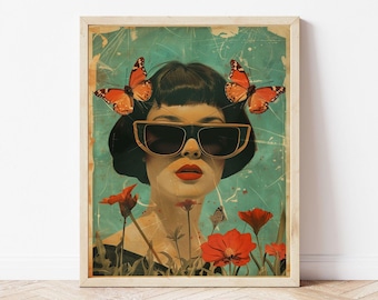 Butterfly Print - Funky Art | Vintage Wall Decor | Fashion Print | Digital Download