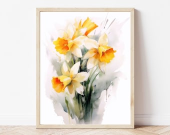 Impresión de narciso - Acuarela de narciso / Pintura de narciso / Obra de arte de narciso / Impresión de arte digital / Flor del mes de nacimiento