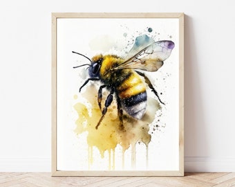 Bee Print - Watercolor Bee | Digital Download | Bee Decor | Bee Wall Art