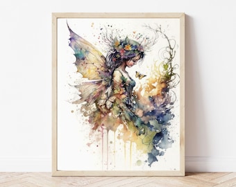 Fairy Print - Fairy Wall Art | Watercolor Print | Digital Download | Woodland Fairy | Fairy Painting