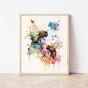 Watercolor Bee - Bee Print | Digital Download | Bee Wall Art | Honeybee Print | Bumble Bee Decor