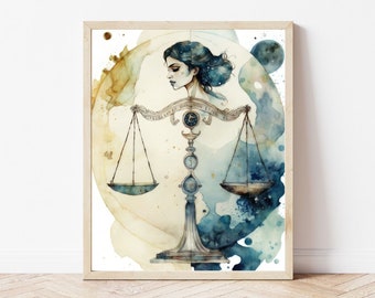 Stampa Bilancia - Download digitale / Arte della parete zodiacale / Arte della parete Bilancia / Regali Bilancia / Arte stampabile