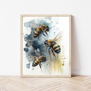 Bee Print - Digital Download | Bee Wall Art | Bee Decor | Watercolor Bee | Bees Print | Insects Wall Art