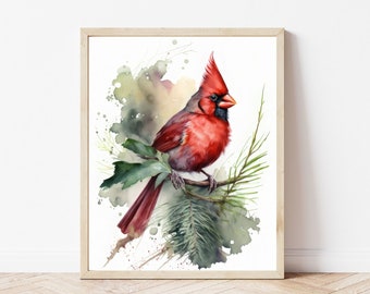 Cardenal Rojo - Descarga Digital / Arte de Pared Cardenal / Acuarela Cardenal / Decoración Cardenal / Arte Imprimible