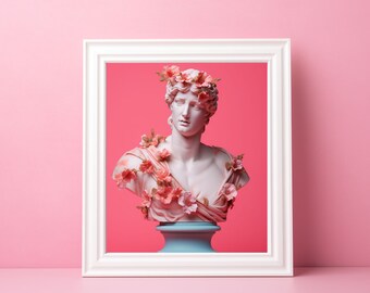 Greek Statue Print - Bust Statue | Hot Pink Wall Art | Preppy Wall Decor