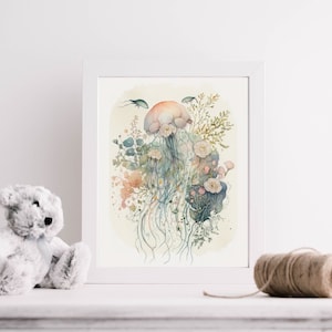 Floral Jellyfish Print - Digital Download | Beach Themed Nursery | Ocean Nursery Decor | Mermaid Nursery | Printable Art