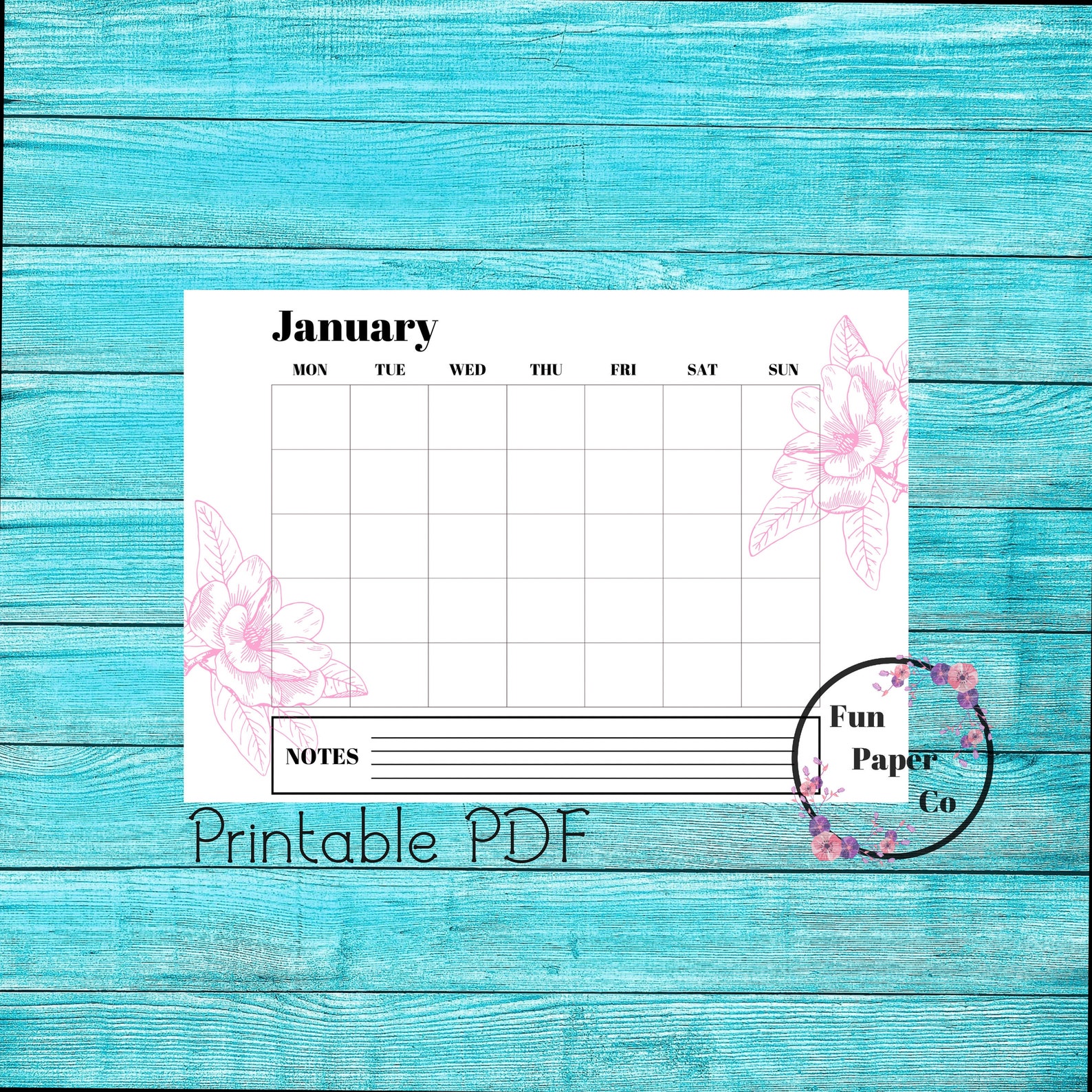 January Calendar Printable PDF Digital Download Instant Etsy