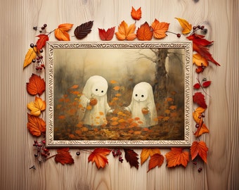 Ghost schilderij digitale download - schattige Ghost | Leuk Halloween-decor | Blad Ghost kunst aan de muur | Spookafdruk