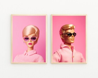 Conjunto de 2 impresiones / Descarga digital / Arte de pared rosa caliente / Decoración de habitación preppy
