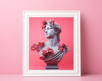 Greek Statue Print - Bust Statue | Hot Pink Wall Art | Preppy Wall Decor