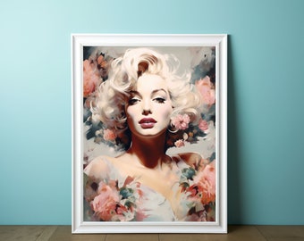 Marilyn Monroe Print - Digital Download | Makeup Room Decor | Feminine Wall Art | Floral Print