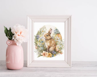 Osterhase Print - Digitaler Download | Hase Kinderzimmer Print | Frühlingsdeko | Ostern Aquarell