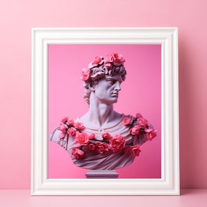 Greek Statue Print - Bust Statue | Hot Pink Wall Art | Preppy Wall Decor