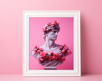 Greek Statue Print - Bust Statue | Hot Pink Wall Art | Preppy Wall Decor