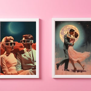 Set of 2 Retro Art Prints - Surreal Art Print | Space Art | Indie Room Decor | Funky Wall Art