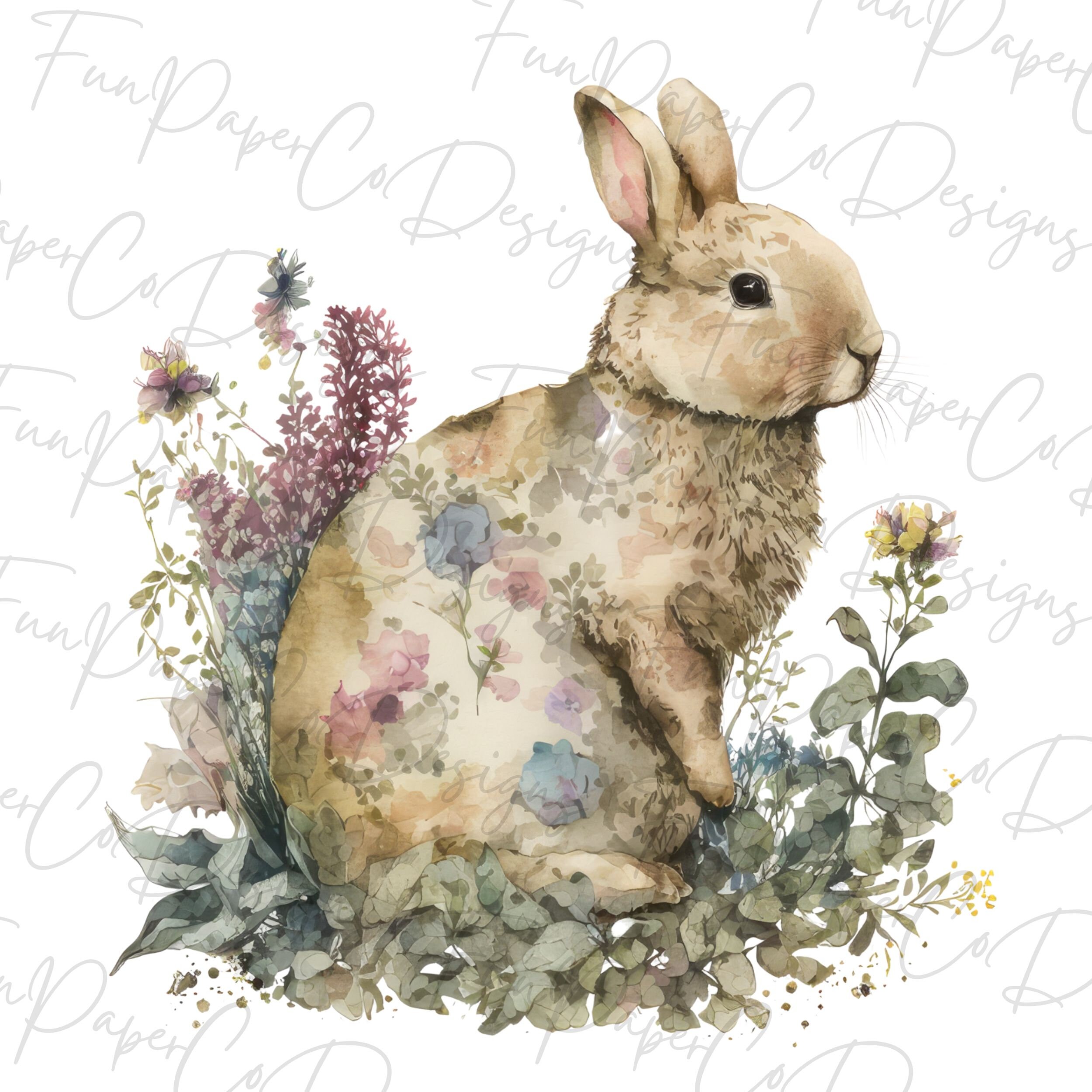 Watercolor Bunny Print - Easter Decor | Floral Spring Decor | Digital ...