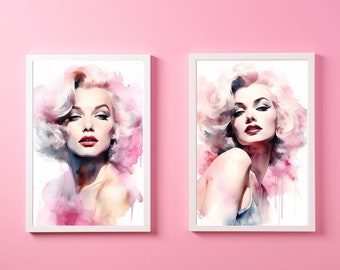 Set of 2 Marilyn Monroe Prints - Digital Download | Makeup Room Decor | Feminine Wall Art | Floral Print | Pink Decor