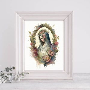 Virgin Mary Print - Catholic Art Prints | Digital Download | Spiritual Art | Watercolor Print | Mother Mary