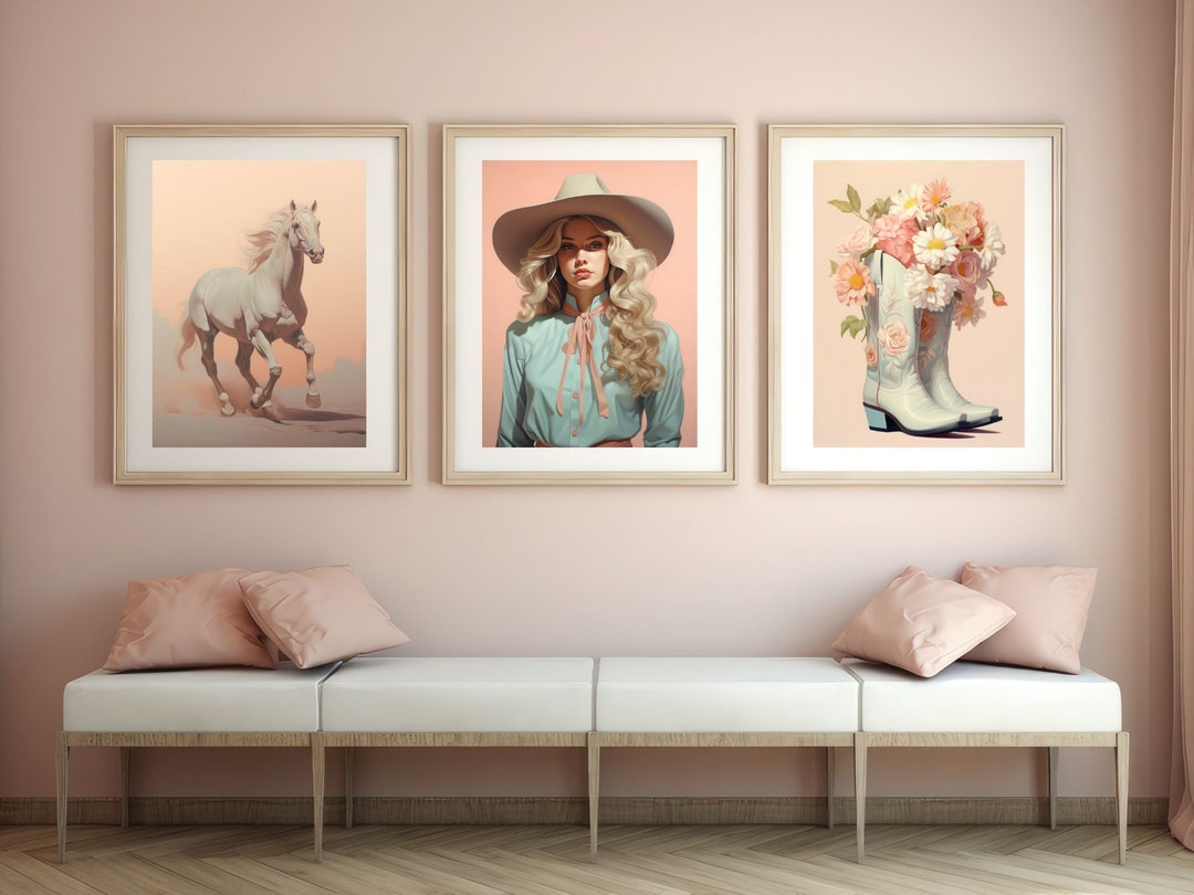 retro cowgirl art prints - set of 3 - digital download... Cowgirl Art Print Set of 3 - Cowgirl Aesthetic | Girly Wall Art ...
