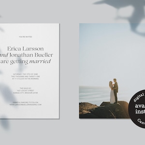 The Wright Trendy Typografie Black & White Funky Hochzeitssuiten mit Einladung, Save the Date, Antwortkarte und Detailkarte, bearbeitbare Vorlage