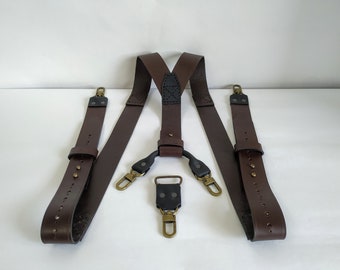 Leather Suspenders, Handmade Leather Suspender, Brown Suspenders, Mens Suspenders, Wedding Suspenders, Groomsmen gift, Suspenders for Men,