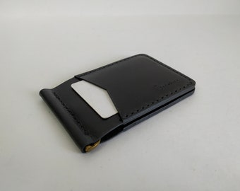 Black leather wallet, Leather Money Clips, Handmade Money Clips, Personalized Leather Wallet, custom wallet, slim wallet, minimalist wallet