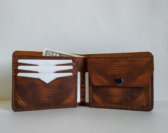 Handmade Leather Wallet, Minimalist Wallet, Custom Wallet, Personalized Leather Wallet, Engraved Leather Wallet, Bifold Leather Wallet