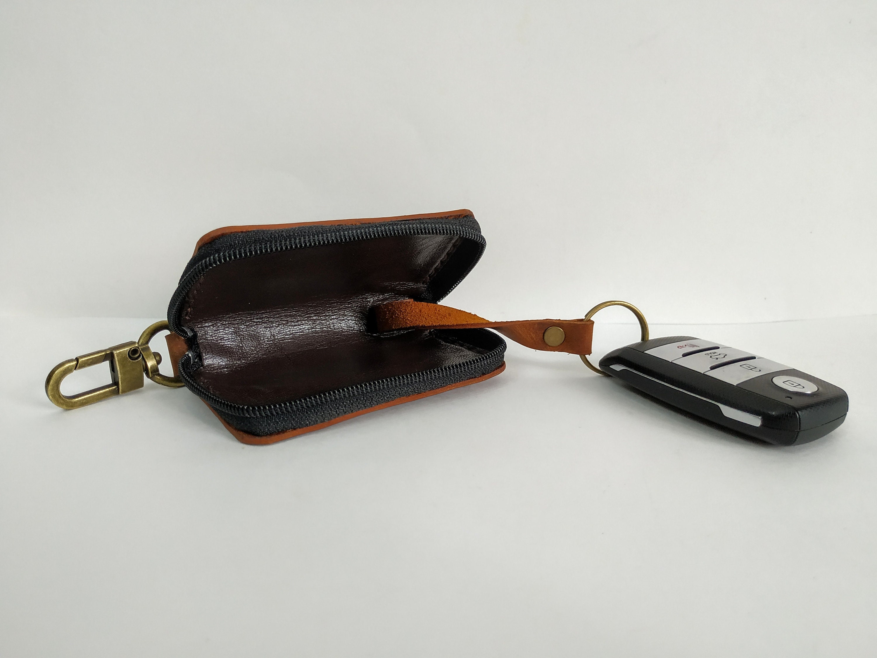 LanMa Car Key Case Holder Leather Car Key Chain Bag Car Remote Key Fob For  Car Keychain Zipper Bag