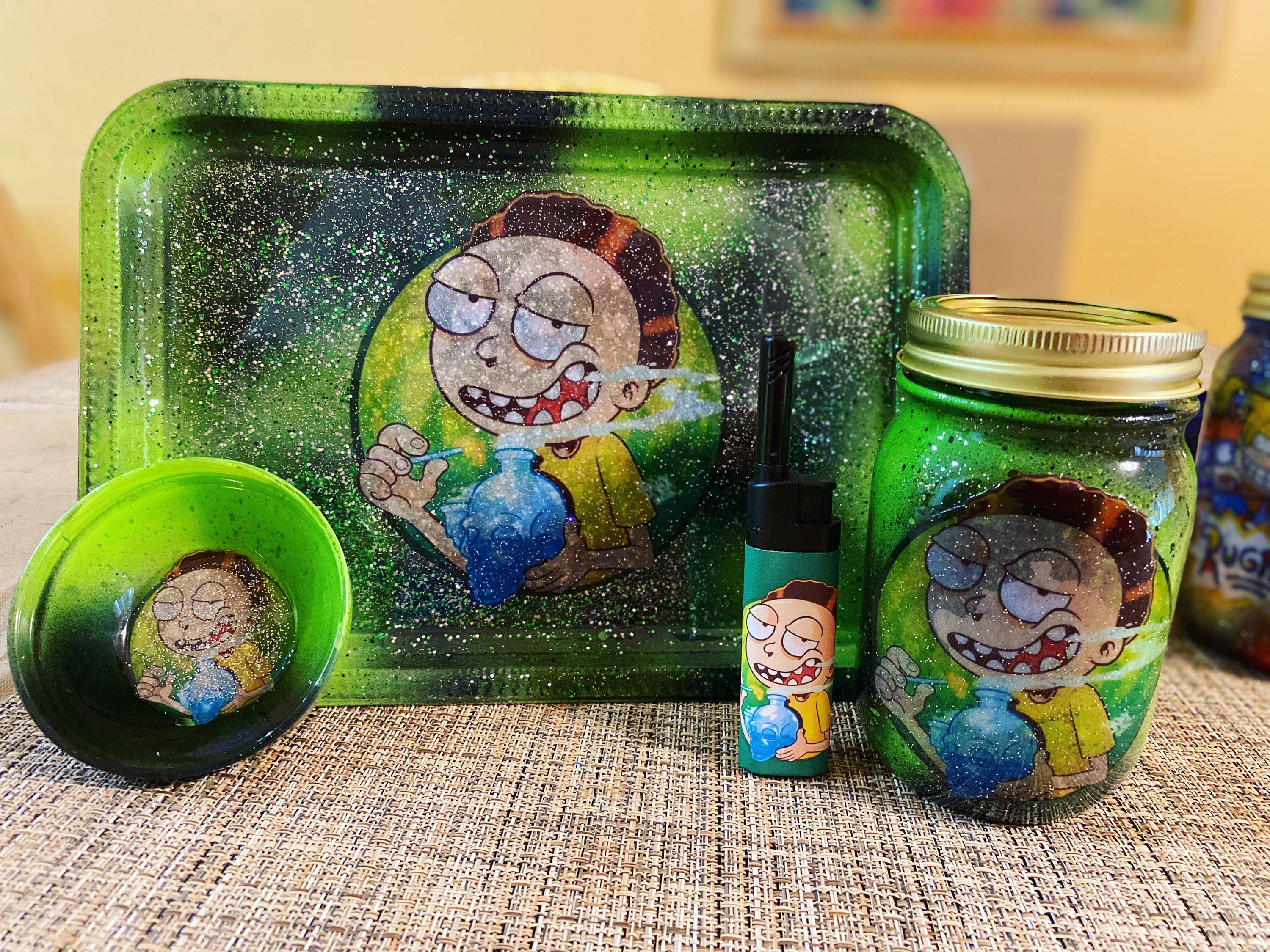 Rick and morty stoner rolling tray set Etsy
