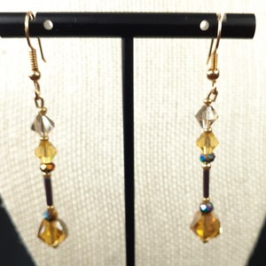 Gold, / Yellow, Brown, Crystal Earrings image 1