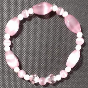 Pink Tiger Cats Eye, Pink Mother of Pearl, Crystal, Cut Glass Beaded Bracelet image 1