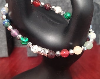 Gemstone Crystal Bead Bracelets for positive energy and happiness 7" Silver Spacers Hand Strung