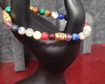 Gemstone Crystal Bead Bracelets for positive energy and happiness 6" Four Gold Spacers