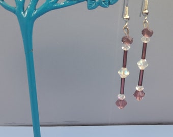 Purple, Glass & Crystal Earrings