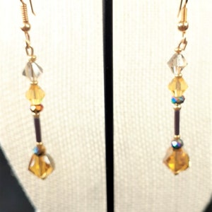 Gold, / Yellow, Brown, Crystal Earrings image 2