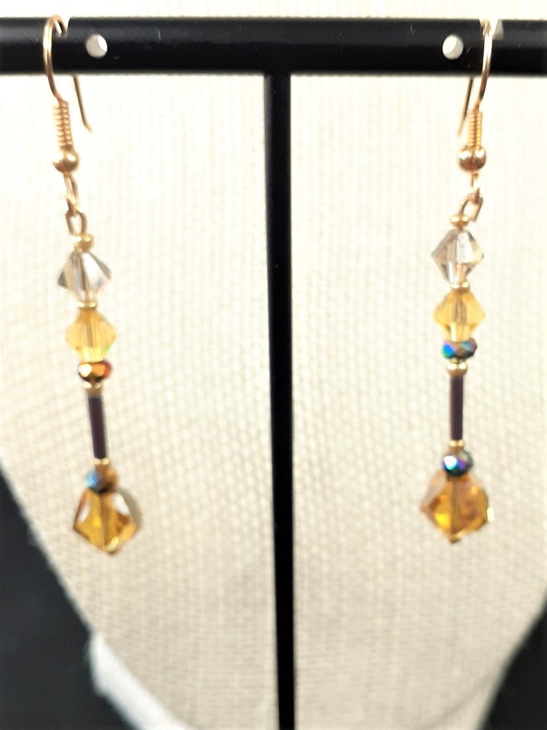 Gold, / Yellow, Brown, Crystal Earrings image 2