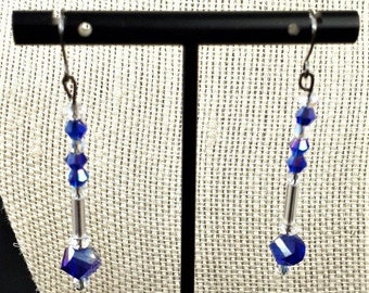 Handmade Glass Crystal Earrings Purple & Blue Iridescent