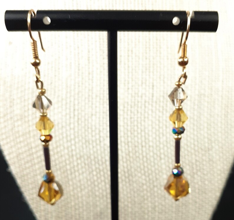 Gold, / Yellow, Brown, Crystal Earrings image 1