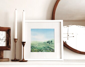 Direct downloaden | Aquarel schilderij van een weide, vredig landschapskunst