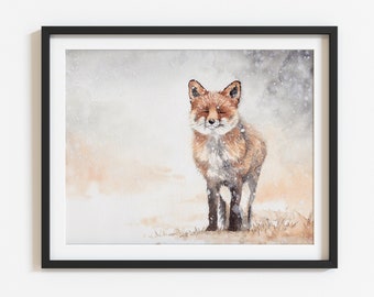 Direct downloaden | Aquarelprint van een wintervos, schattige dierenkunst