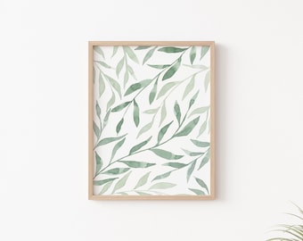Direct downloaden | Aquarelprint, botanische muurdecoratie met groene bladeren