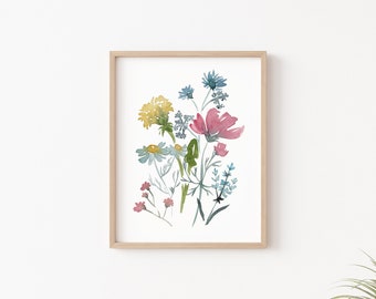 Stampa di fiori selvatici, arte della parete di fiori selvatici, fiori selvatici ad acquerello, fiori ad acquerello, stampa floreale, opere d'arte floreali, decorazione murale, dowload istantaneo